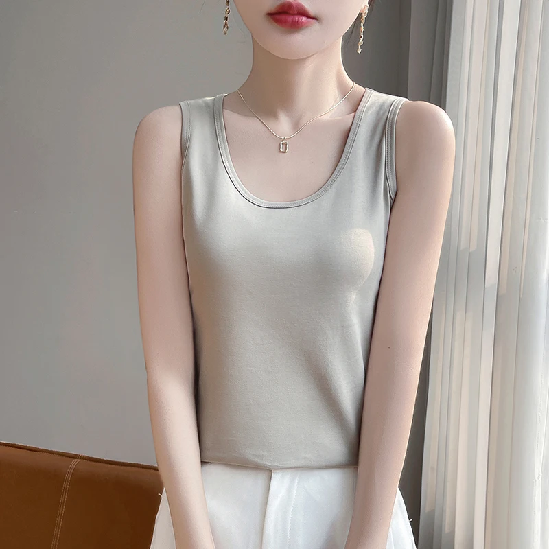 

Spring/Summer 2025 New All-cotton Joker Vest Female U-neck Sleeveless Knitted Thin Bottom Shirt T-shirt
