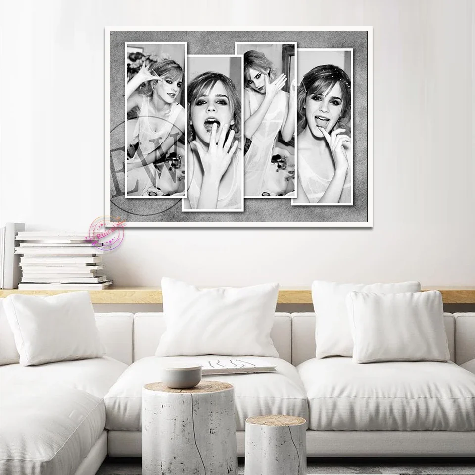 إيما واتسون المشارك الممثلة أبيض وأسود صورة HD قماش جدار الفن اللوحة يطبع غرفة المنزل الحديثة بار ديكور