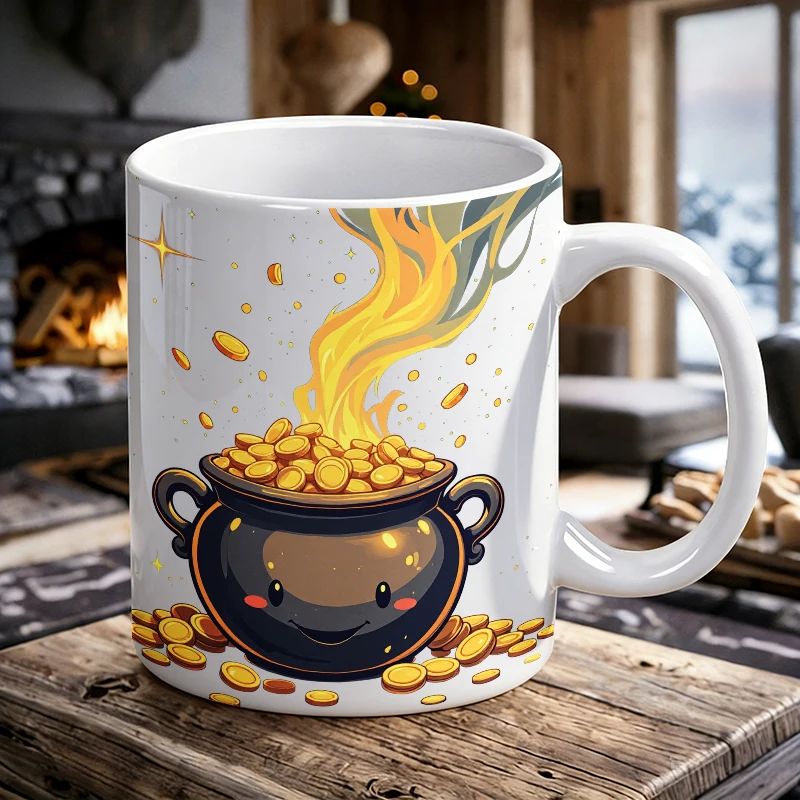 

1PCS Fun Smiley Gold Can Ceramic Mug, Coffee Cup, Milk Cup, Office Tea Cup, Drinking Cup, Fade-Resistant, Gift for Friends