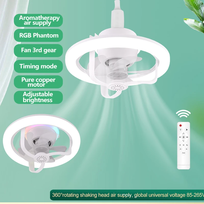 Wentylatory sufitowe Światło E27 RGB LED Inteligentny wentylator sufitowy Zdalne sterowanie Obracany o 360 stopni Wbudowany aromat do salonu Sypialnia