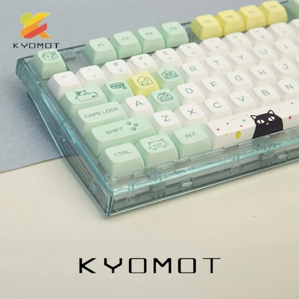 Kyomot 131 teclas bonito gato tema keycaps pbt dye sublimação xda perfil para mx switch teclado mecânico 61/64/68/87/96/104/108