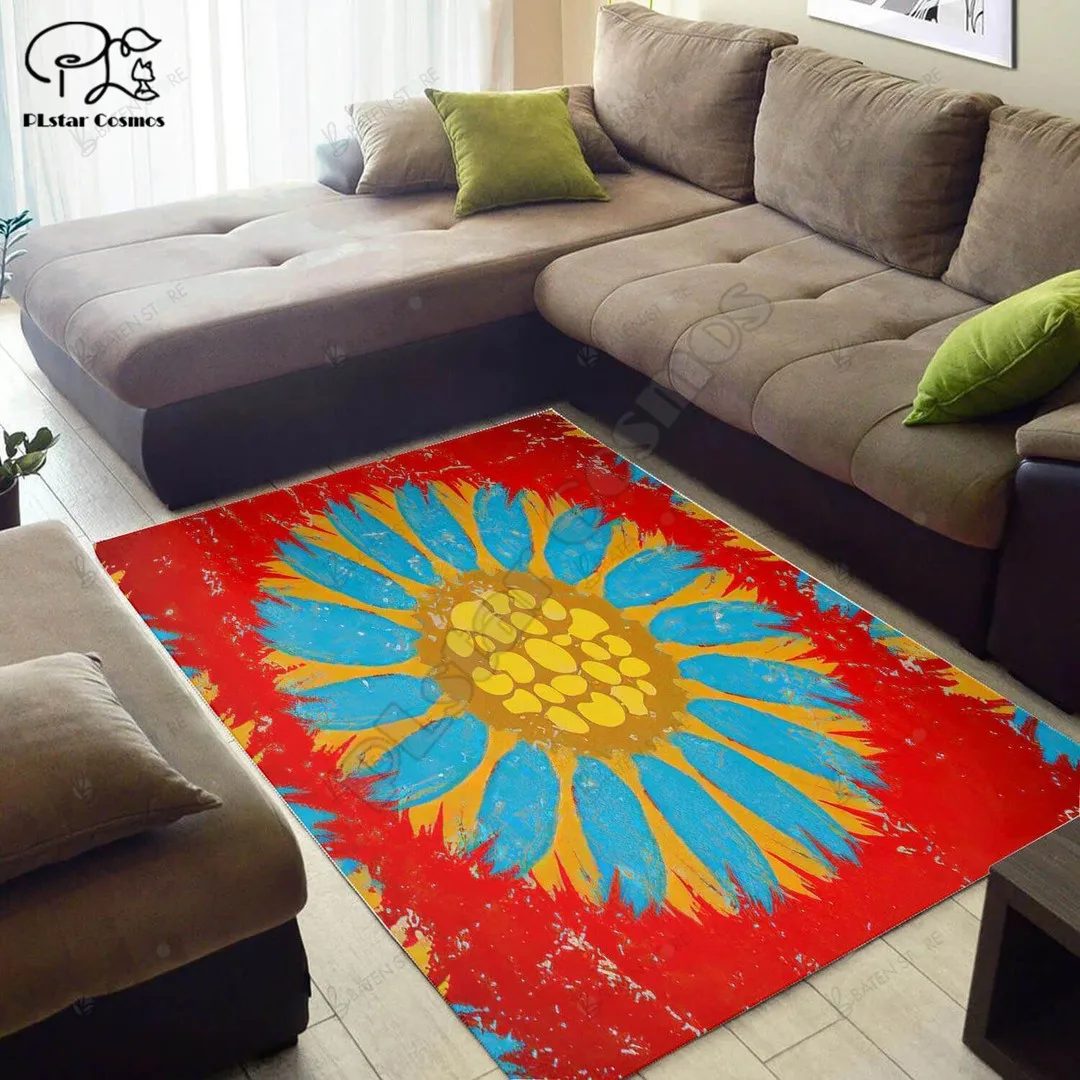 Daisy Flower Red Background Area Rug Home Decor 3D Printed Rug Home Decoration Themed Living Room Carpet