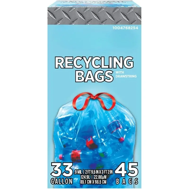 Blue Recycling Bags 33 Gallon 0.9 MIL, 33.5