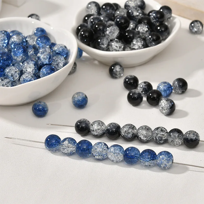 50 Ice Crack Popping Imitation Crystal Glass Glazed Round Beads DIY Handmade Beaded Necklace Bracelet Material Accessories