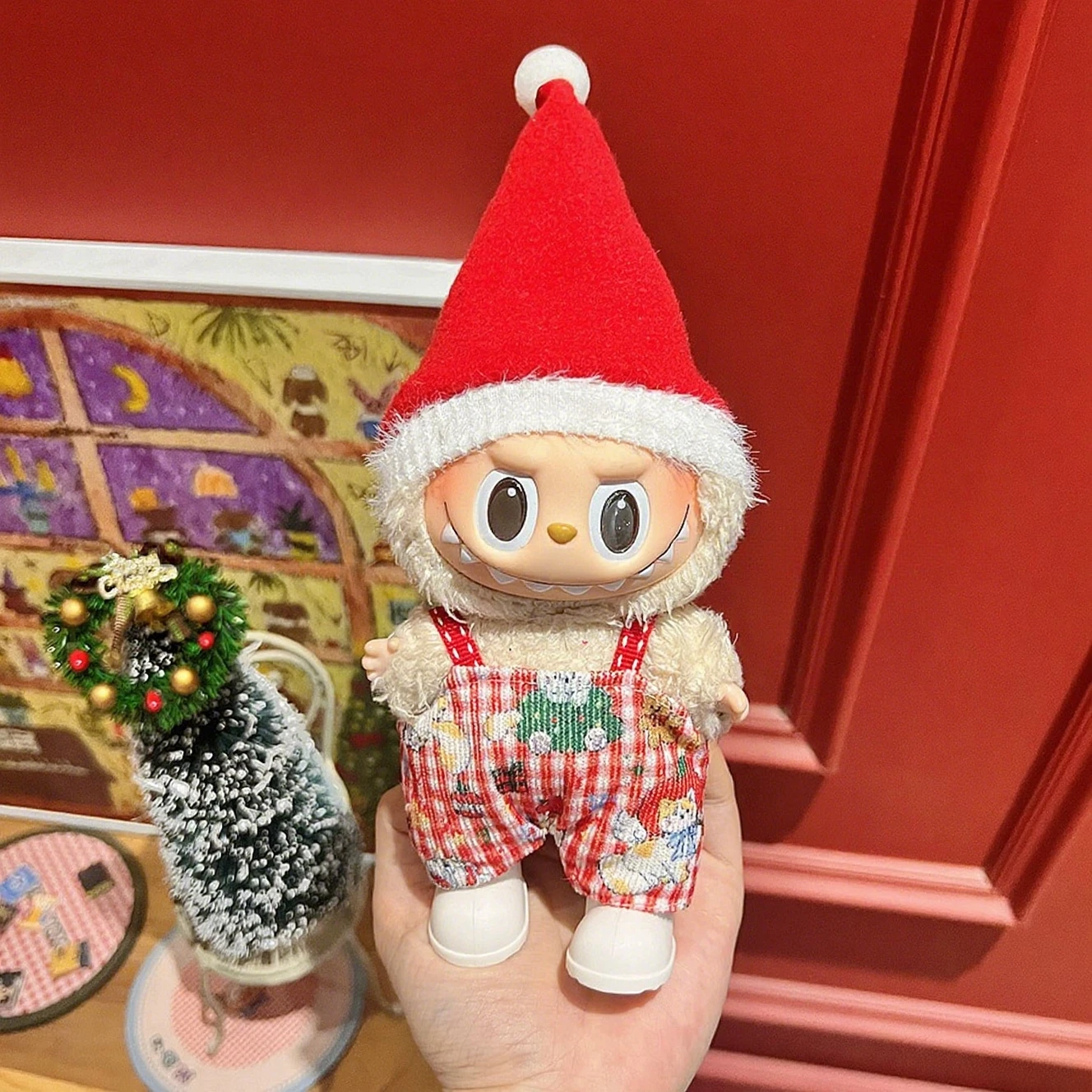 

For 17cm Labubu Doll Christmas Gift Santa And Snowman Red Costume Set Festive Outfit Ropa Labubu Doll Accessories Holiday Gift