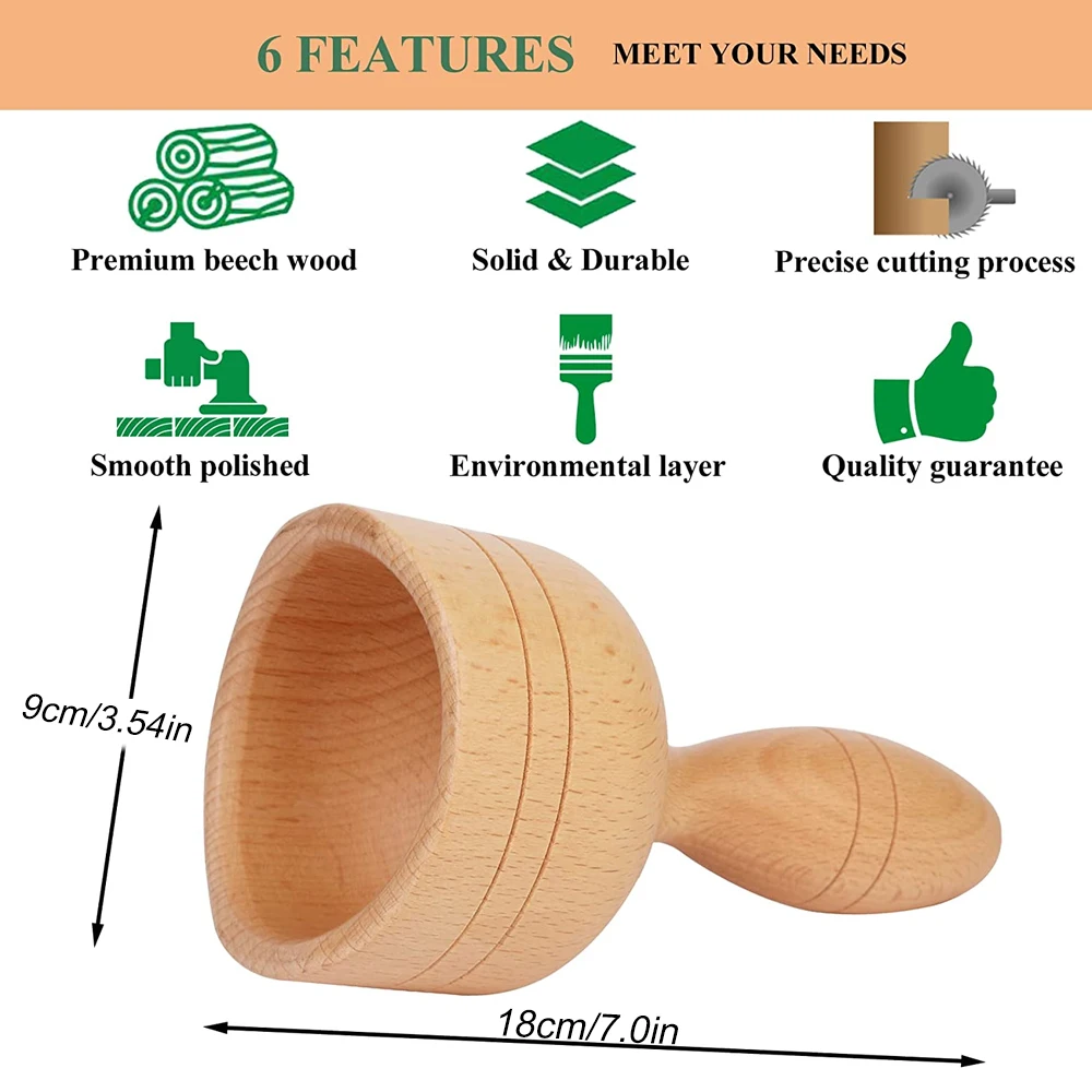 Taza sueca de madera portátil, masajeador de madera, herramienta de masaje para terapia de madera, herramientas para esculpir el cuerpo para drenaje linfático, anticelulítico