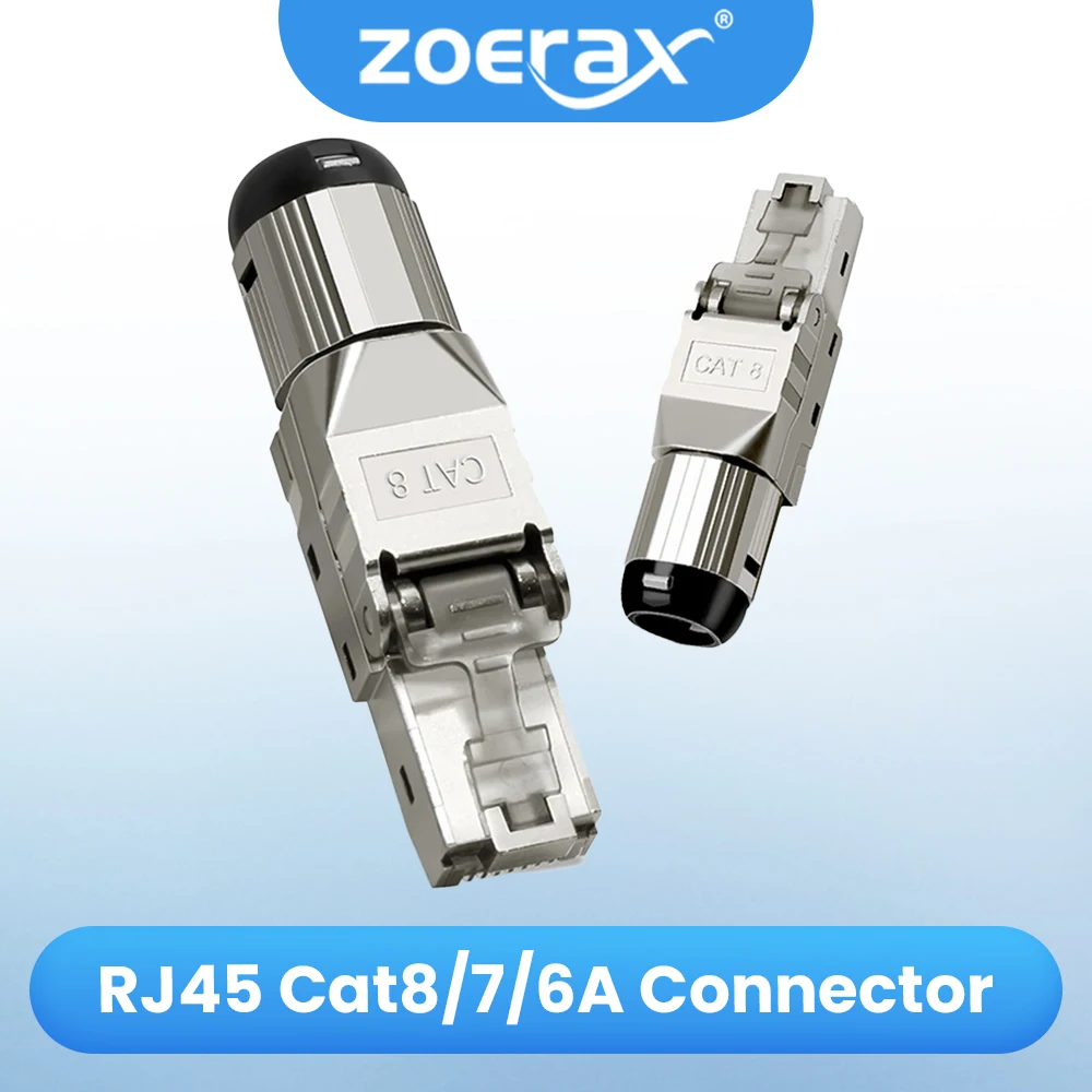 ZoeRax 2PCS RJ45 Cat8 Cat7 Cat6A Connector Shielded Toolless Modular Termination Plug 2000MHz 40G LAN Cable for 22AWG-24AWG