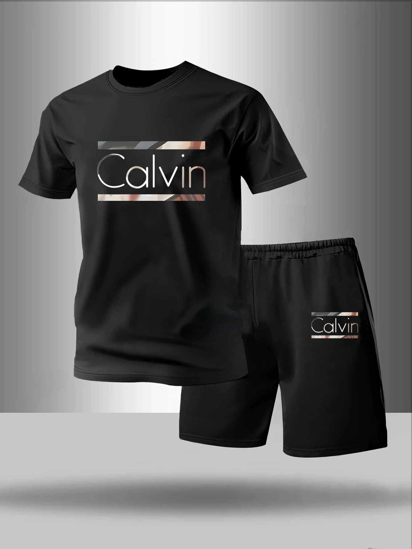 

Two piece men's pajamas for spring summer autumn winter short sleeved shorts fashionable letter pattern home suit set