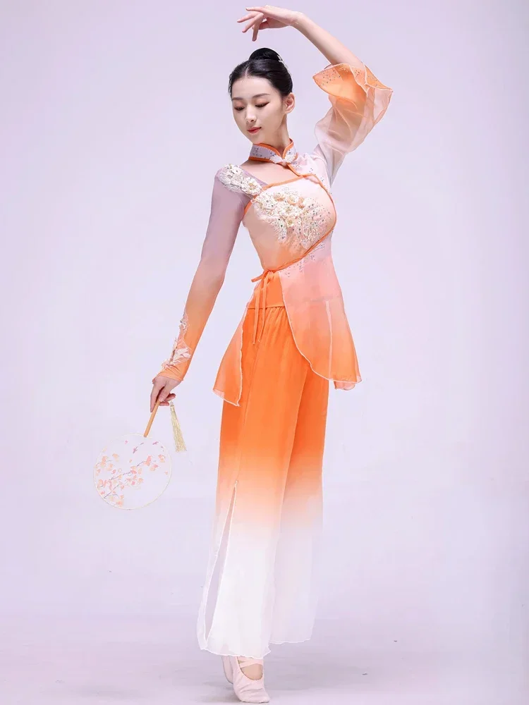 

Woman Elegant Chinese Classic Fan Dance Costume Lady National Umbrella Dance Costumes Hanfu Dance Outfit Stage Performance Suit