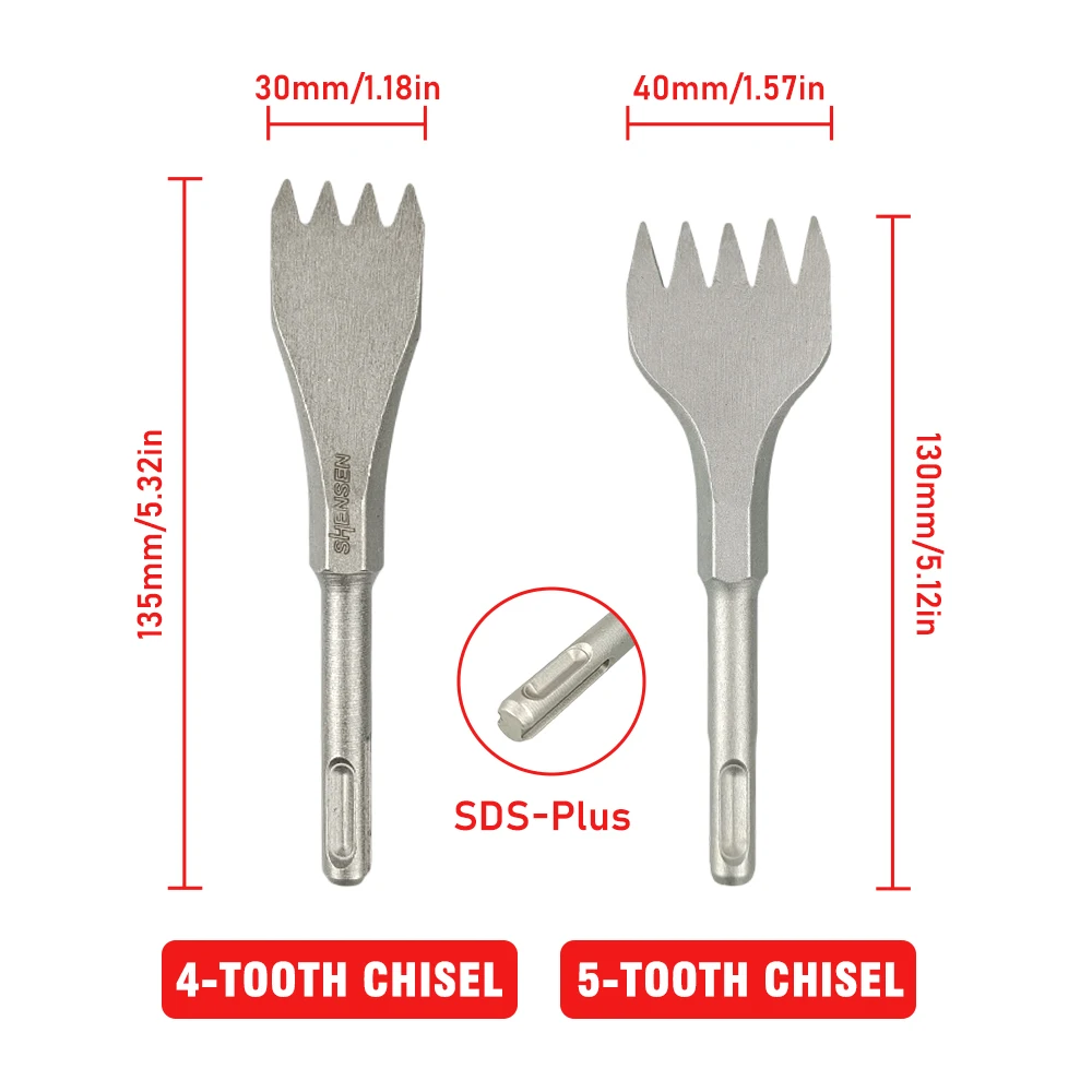 SDS PLUS 4/5 Tooth Chisel for Electric Hammer Concrete Cement Grooving Wall Chisel