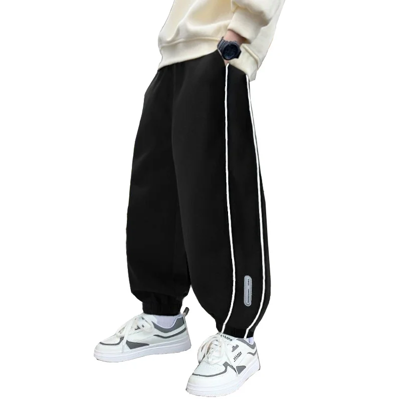 

Black Grey Boys Running Pants Spring Casual Teen Clothing Reflective Children Sportwear Loose Trousers Kids Sweatpants Clothes