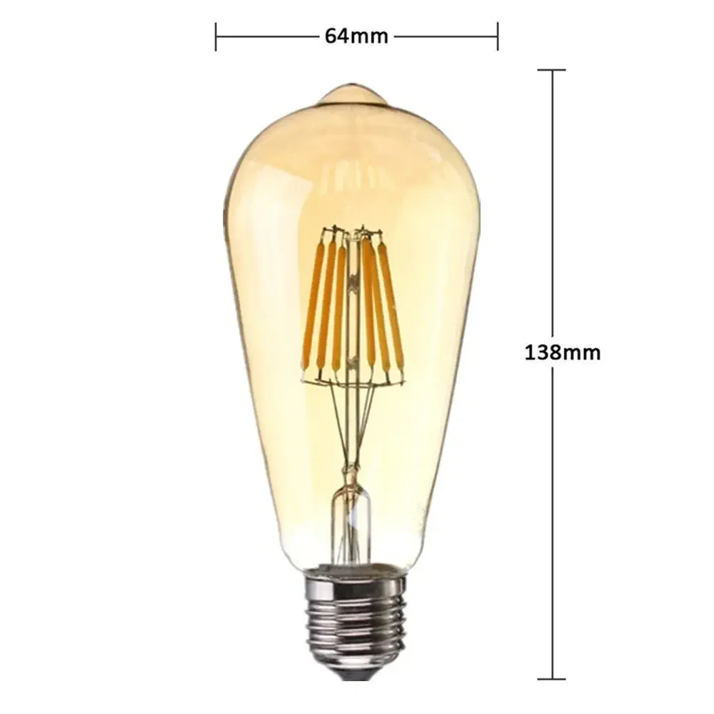 Lampadina A LED in vetro ST64 E26 110V/E27 220V 360 gradi grandangolare 4W bianco caldo 2700K stile Vintage antico classe energetica A 2 confezioni