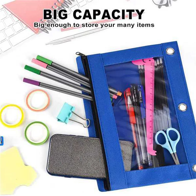 

J1UL1N 12 Pack Colorful 3 Ring Zipper Pencil Pouch Fabric Pencil Case Sturdy AU Durable Binder Pouch With Clear Window Suitable