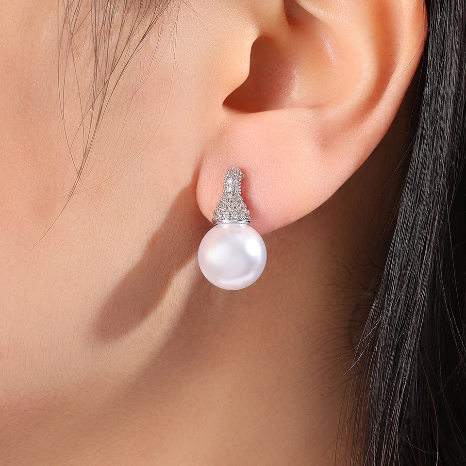 ZAKOL Nette Micro-intarsien Zirkon Runde Perlen Stud Ohrringe Einfache Mode frauen Hochzeit Schmuck Großhandel