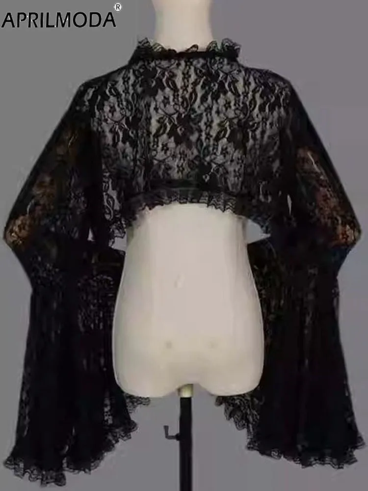 2025 Lace Flared Sleeve Cover Wraps for Evening Dresses Black Steampunk Cosplay Holiday Party Gothic Shrugs Punk Bolero Cardigan