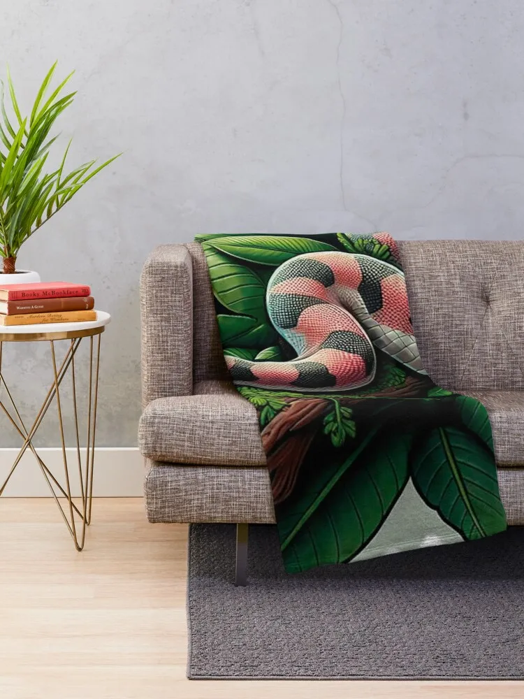 Boa Constrictor Sliding Through Jungle with Green Leaves – Admire the Amazon's Unique Wildlife Throw Blanket Bed Blankets