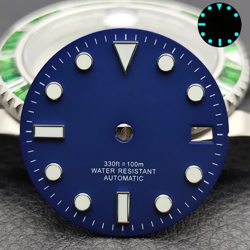 Imagen 2 del producto Esfera luminosa simple/sin calendario de 28,5 MM, Esfera luminosa azul y verde, manecillas GMT aptas para la serie NH H35, accesorios de movimiento de reloj, piezas de reloj