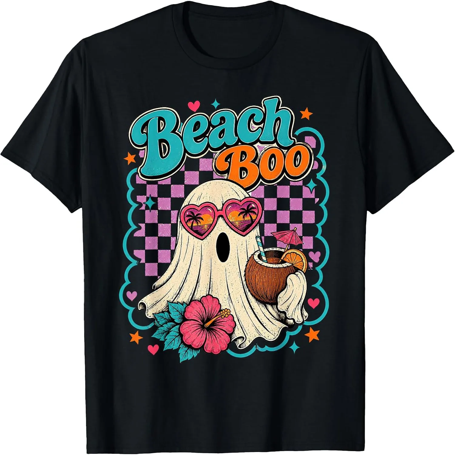 Summerween Beach Boo Funny Ghost Halloween Summer Floral T-Shirt