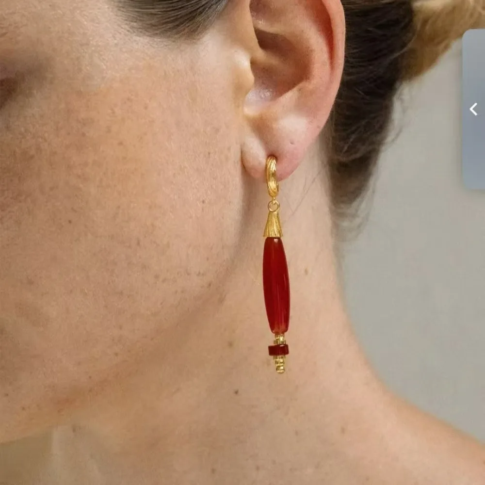 

Oval Shape Red Agate Thin-neck Bottle Shape Charms Earrings, Light Luxury, Fashionable Versatile Niche Design Necklace for Women