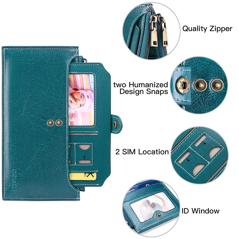 BANYANU Double Zipper Wallet Luxury 100% Genuine Leather Women's Wallets Long Ladies Clutch Money Bag Coins Purse Card Holder