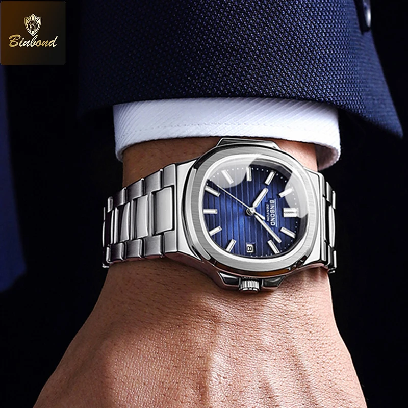 BINBONG B1885 Luxury Business Men Quartz Wristwatch 30M Waterproof Luminous Stainless Strap Men's Watches Relogio Masculino