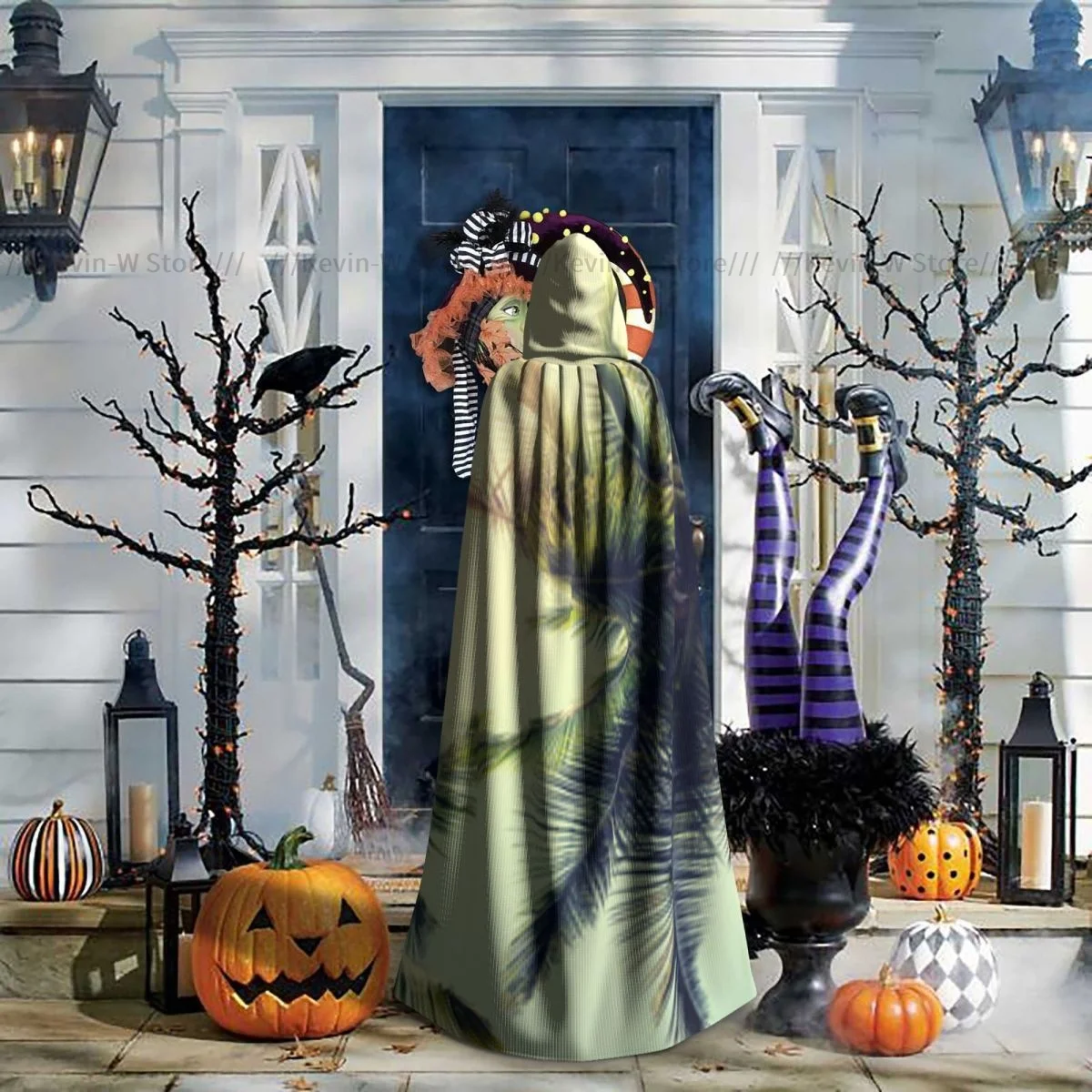 Vintage Nature Coconut Palm Tree On Tropical Beach Hooded Cloak Polyester Unisex Witch Cape Costume Accessory view 5