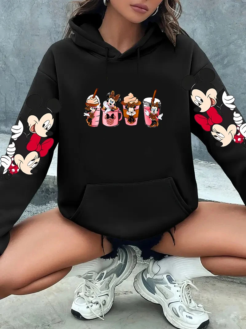 TureMinnie Mouse-Sweat à capuche à manches longues léopard pour femme, sweat à capuche PVD Y2K, vêtements Y2K