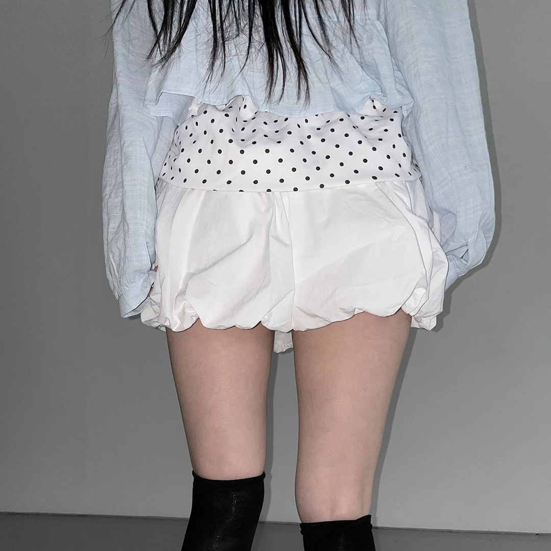Spring and summer women's white polka dot bubble ruffled fluffy Y2K sweet street mini skirt