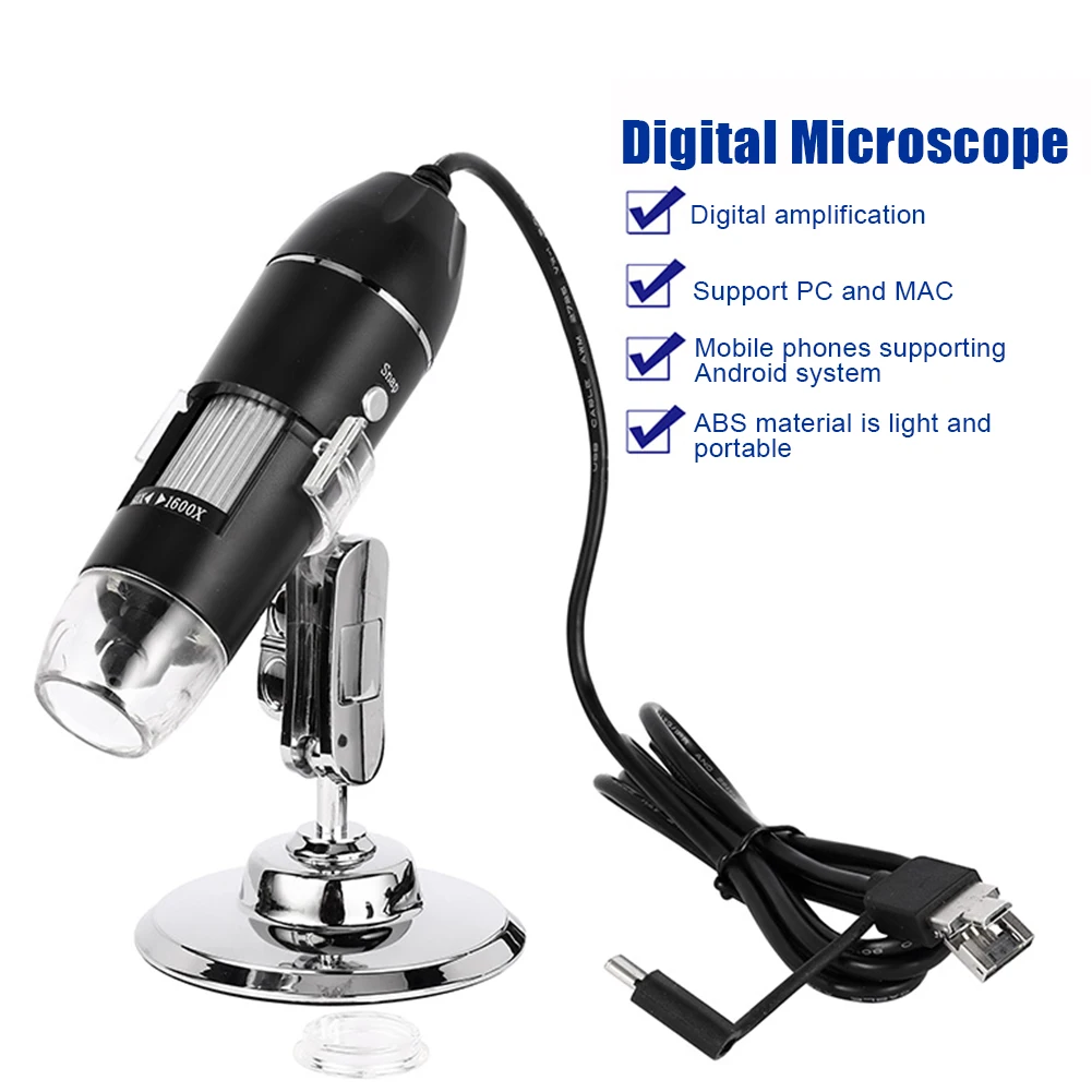 1600X Digital Microscope Camera Portable 3 in 1 Type-C USB Inspection Camera Microscope with Holder For Mobile Phone Repair