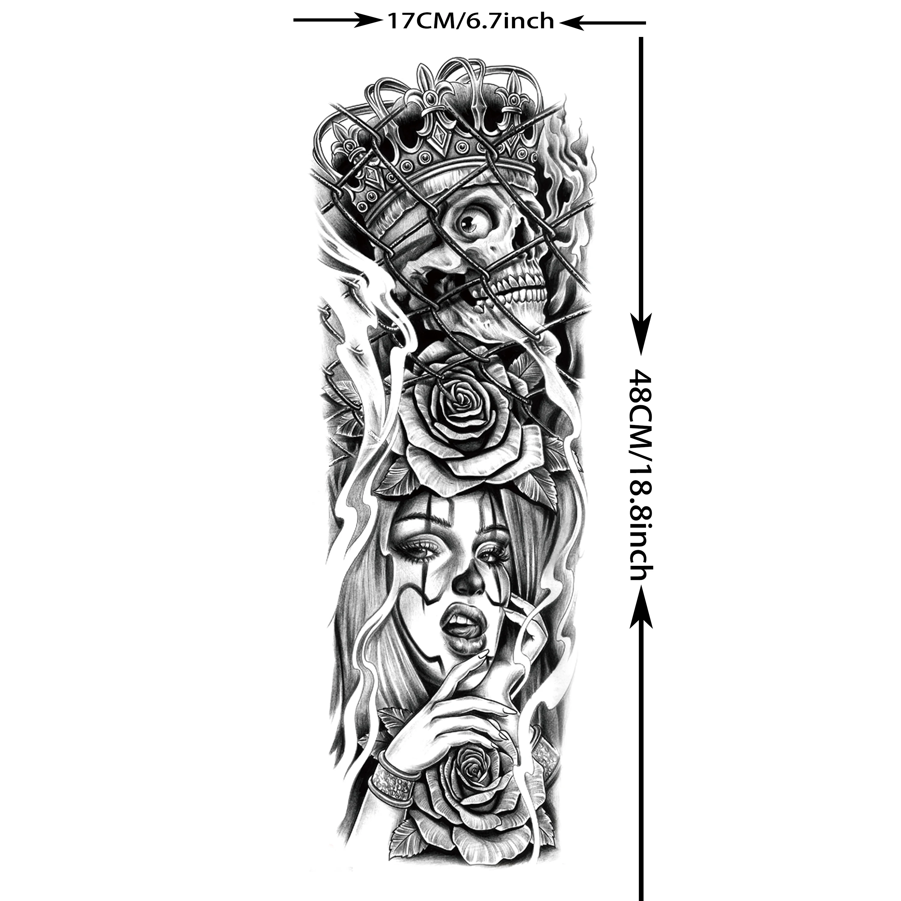 1 ورقة كامل الذراع البوصلة زيوس الجمجمة النمر الأسد زهرة الوشم المؤقت كم للرجال النساء الكبار وهمية درجة الحرارة ملصق الوشم