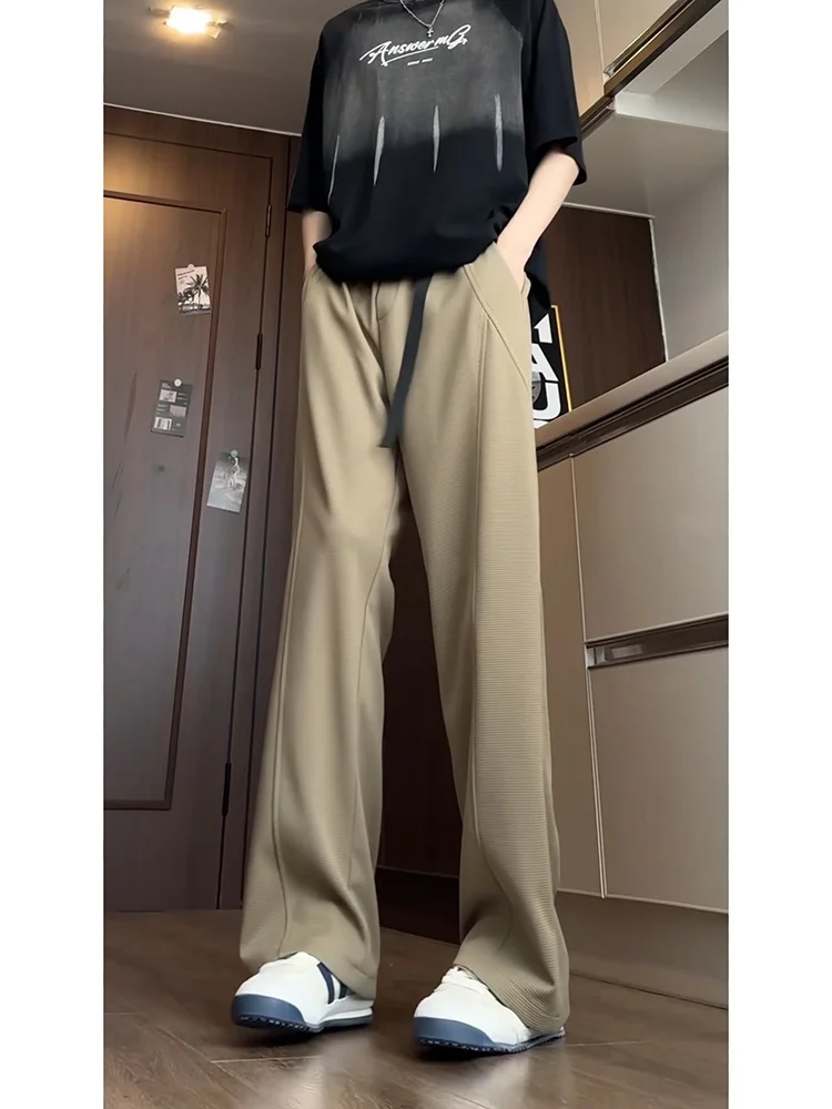 Khaki American Style Wide Leg Pants Men Straight CleanFit Slimming Trousers Drapey Lazy Casual Pants Loose Fit Long Pants
