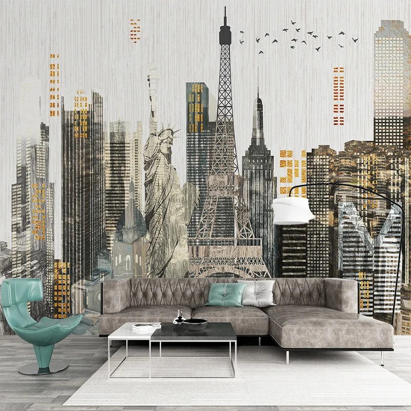 Custom Mural Wallpaper 3D Hand Drawn City Buildings Landscape Photo Wall Painting Living Room Bedroom Study Papel De Parede 3 D