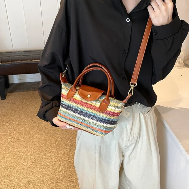 Summer Fashion Sense of Luxury Straw Mini Handbags Colorful Weave Women\'s Shoulder Bags 2024 Seaside Vacation New Style