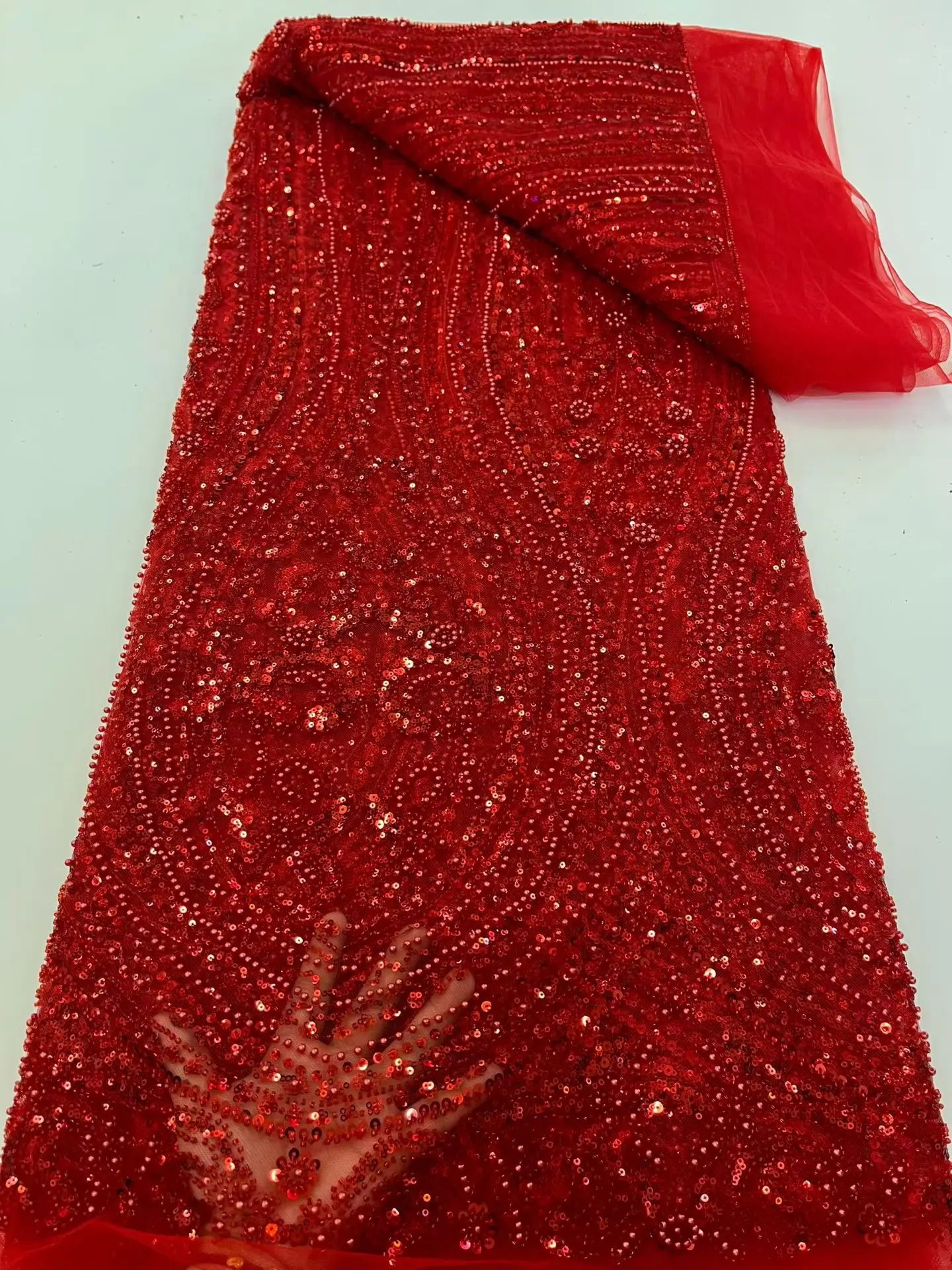 African Lace Fabric 2025 Sequins Beaded Embroidery Groom Nigerian Bridal High Quality French Tulle Lace Fabric For Weddin Hm24-1