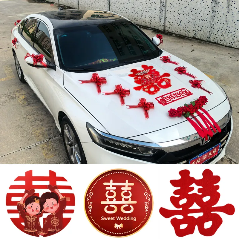 Wedding car decoration set, front and main car layout