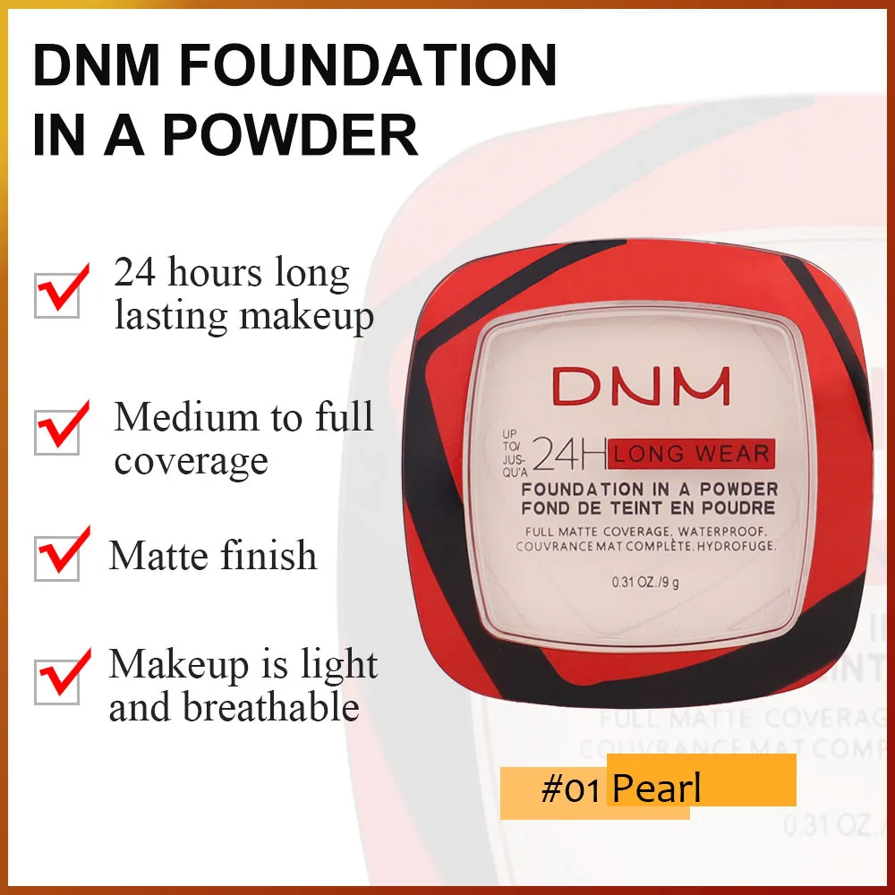 DNM Matte Full Coverage Pressed Powder Foundation พร้อมพัฟ Applicator, 24H Fresh Wear Matte Weightless Finishing Powder แต่งหน้า