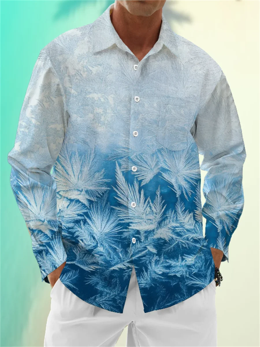 

Hawaiian style men's long sleeved shirt, button design, digital printing, casual and comfortable, fashionable dressing