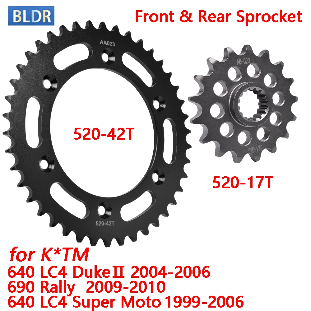 520-17T 42T Front Rear Sprocket Drive Chains for K*TM 640 LC4 Super Moto 640 LC4 Du/keⅡ2004-2006 690 Rally 2009-2010