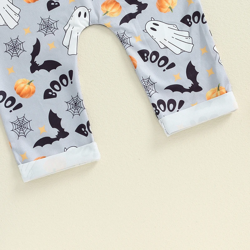 2024-06-04 Lioraitiin Baby Halloween Overalls Romper Ghost Cobweb Print Sleeveless Square Neck Hemming Legs Jumpsuits