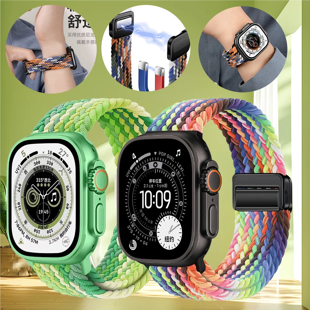 Magnetisches Nylon-Geflechtarmband für Apple Watch Ultra 3 2 49mm 11 10 46mm 42mm 9 8 7 45/41mm Armband iWatch 6 5 SE 44/40mm Correa