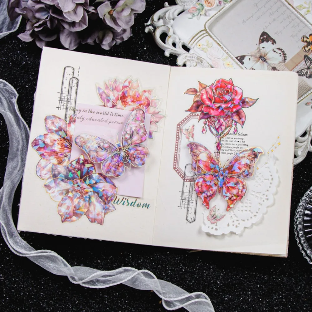 Mr. Paper Vintage Butterfly Sticker Flower Theme DIY Handbook Material Decoration Art Supplies Stationery 10pcs/pack