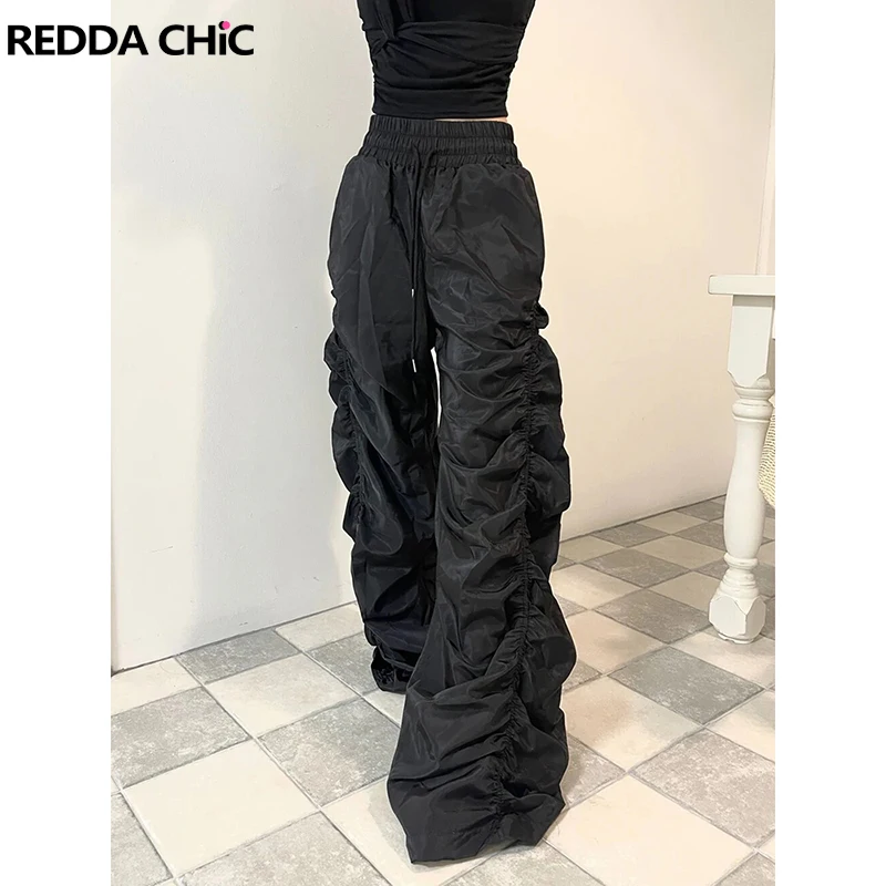 

Женские спортивные брюки ReddaChic с резинкой на талии, черные, прямого кроя, легкие, с завязками, для прогулок, повседневные, в уличном стиле