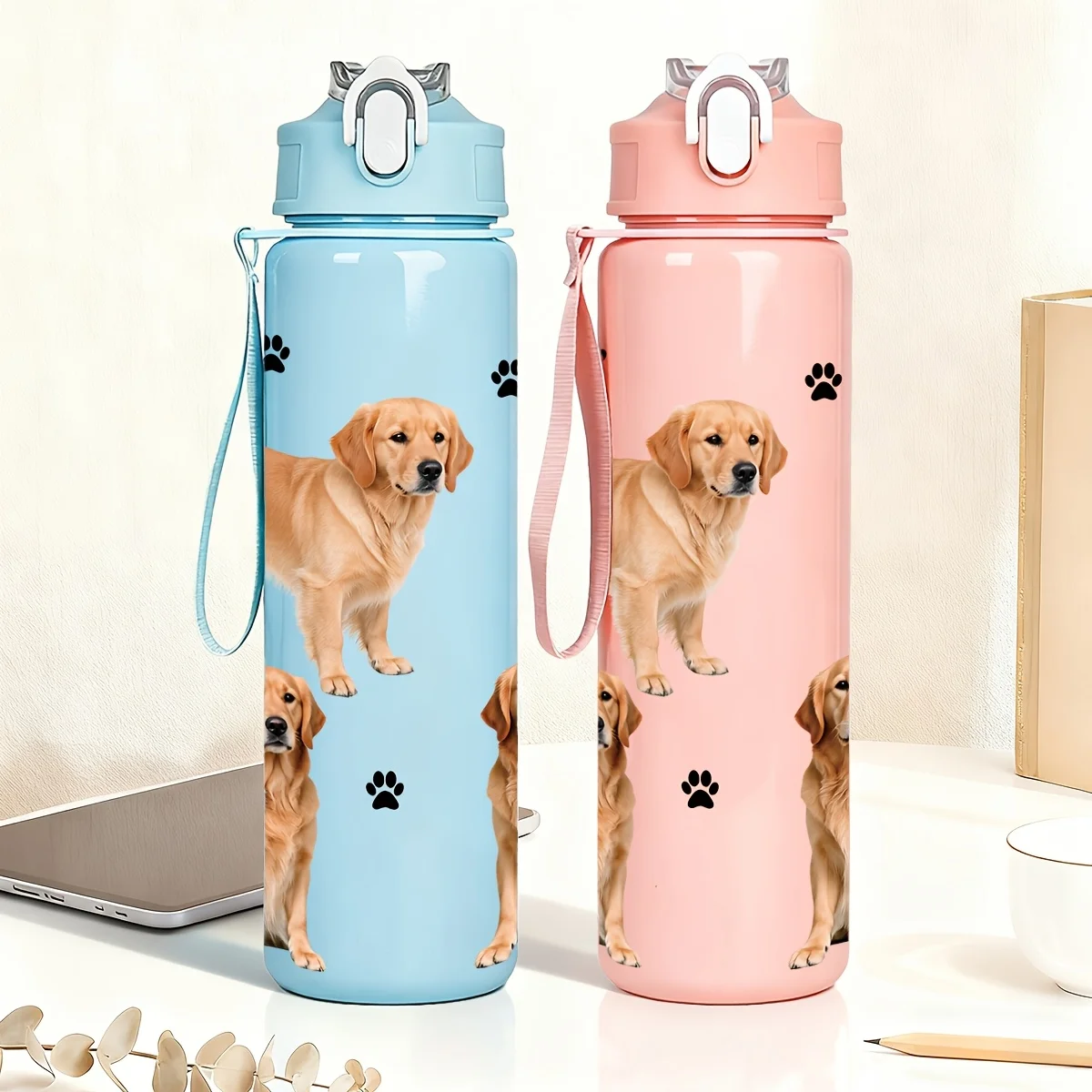 

Golden Retriever Print Water Bottle 750ml Leak Proof Flip Top Portable Sports Water Jug Students Outdoor Gym Drinking Cup with L