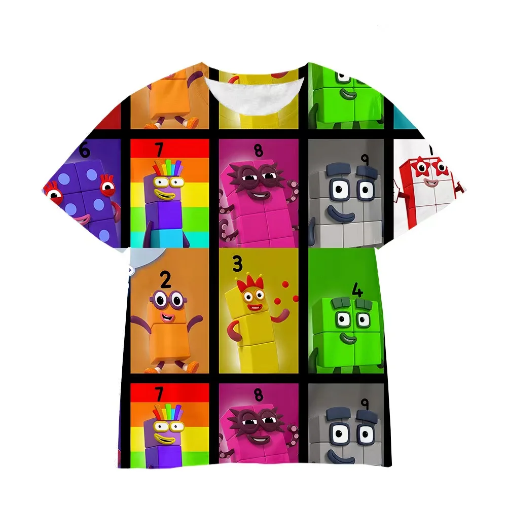 Camisetas de feliz cumpleaños para niños y niñas, ropa con estampado de bloques de números, Tops de dibujos animados, verano, novedad