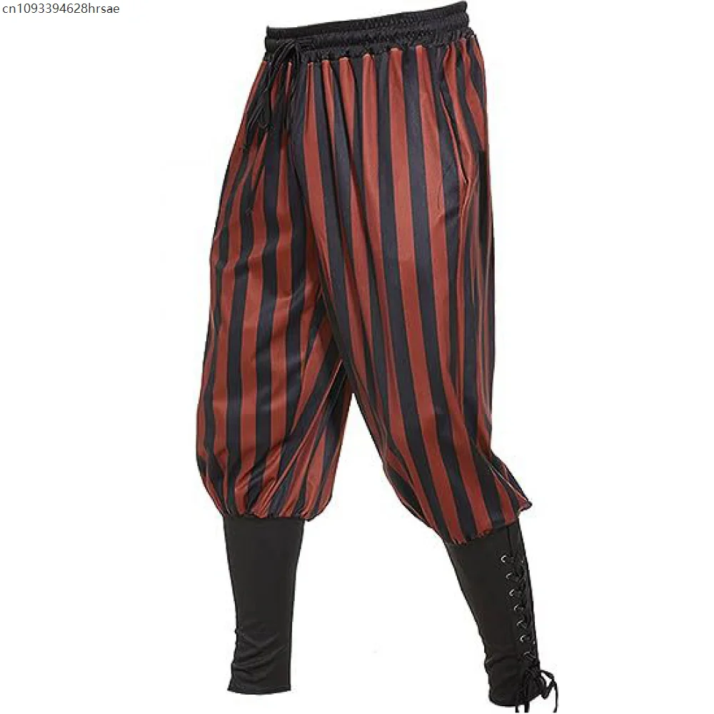 Calças masculinas listradas moda steampunk sweatpants renascentista medieval viking voyager calças casuais jogging calças plus size