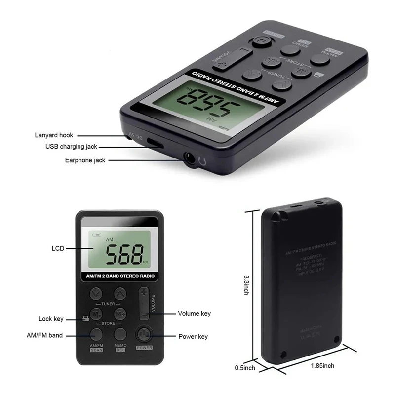 Radio Digital portabel Mini, penerima Radio dengan tampilan LCD dapat diisi ulang