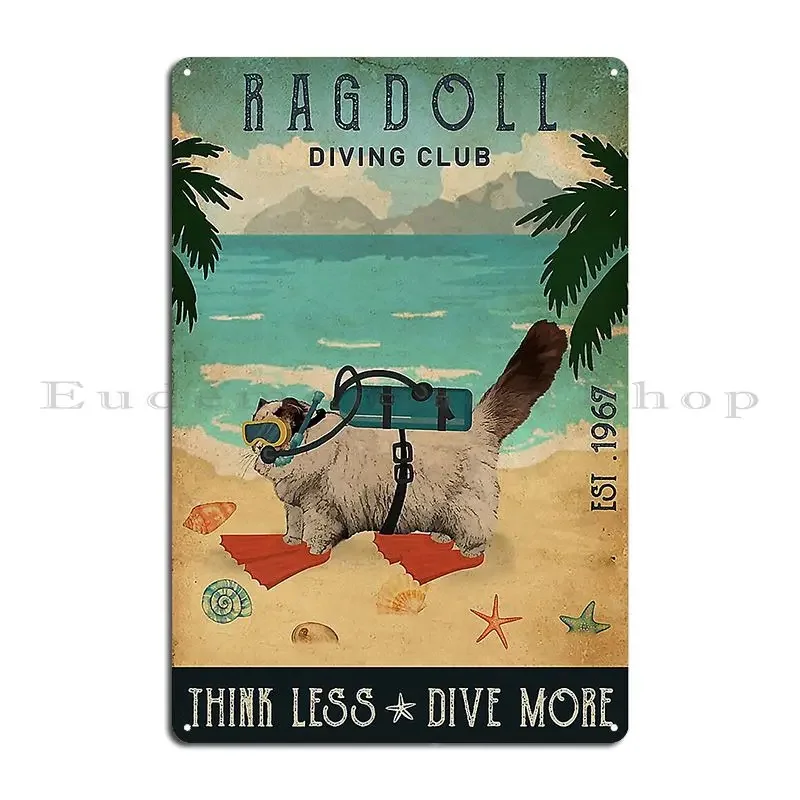 Diving Ragdoll Cat Gift Diving Beaches Metal Signs Pub Kitchen Living Room Club Bar Printed Tin Sign Poster