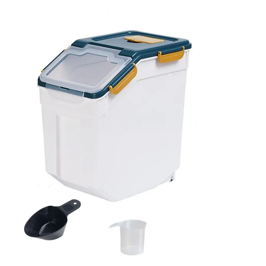 

Flour Storage Container Bin 25lb, Airtight Rice Storage Containers with Wheels Seal Locking Lid, BPA Free with Measuring CupampS