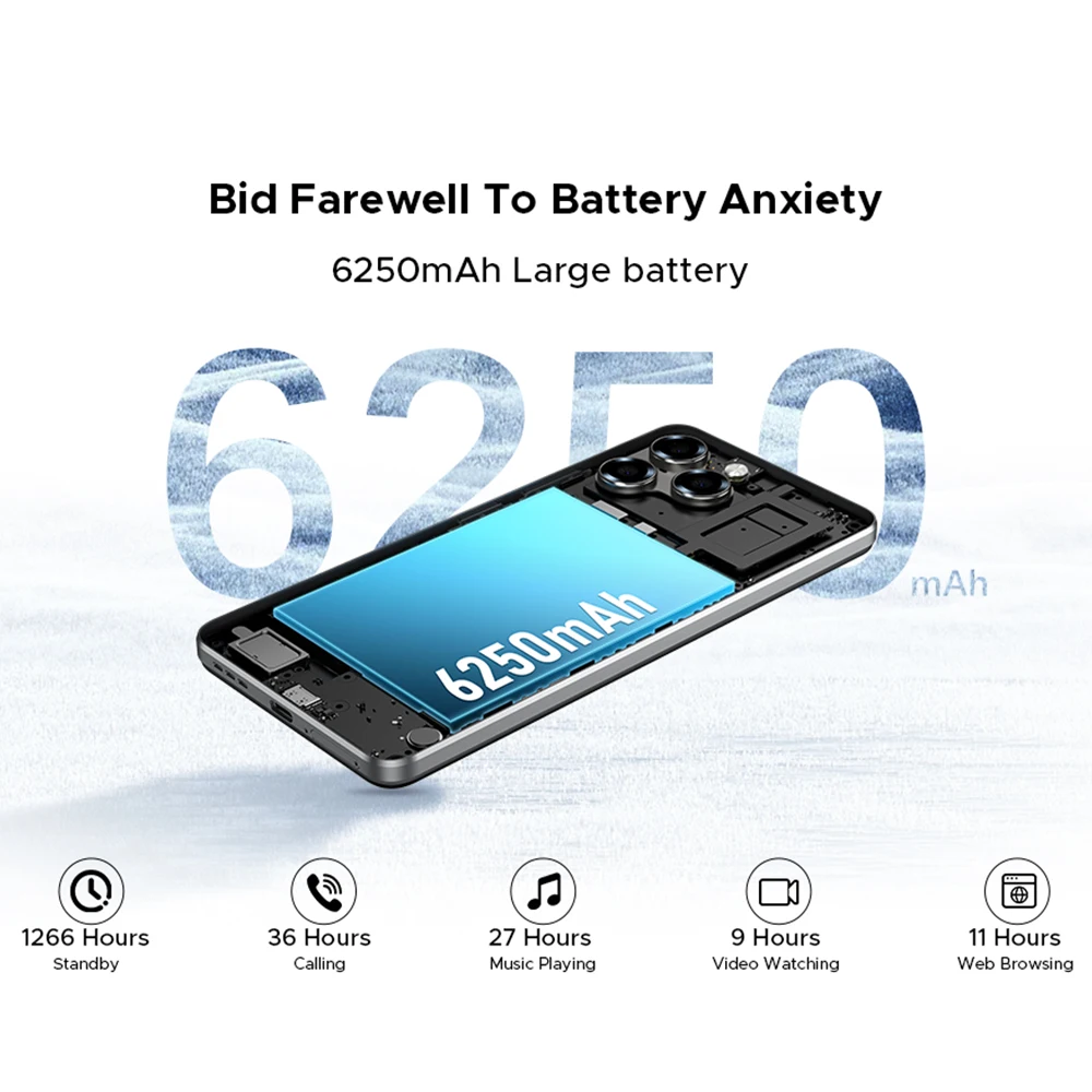 الإصدار العالمي DOOGEE Note 58 الذكي 32 جيجابايت (8 + 24) 128 جيجابايت 6.75 بوصة HD + 90 هرتز 6250 مللي أمبير بطارية كبيرة UNISOC T7250 NFC أندرويد 15