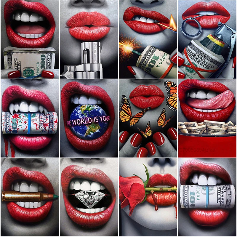 New 5D DIY Diamond Painting Lips Diamond Embroidery Money Cross Stitch Full Square Round Drill Crafts Home Decor Manual Art Gift